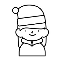 merry christmas little girl with hat of santa thick line