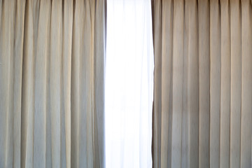 Curtain interior decoration in room. White curtain.Beautiful curtains in room.
