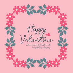 Banner text happy valentine day, with elegant style pink wreath frame. Vector