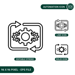 Fototapeta premium Automation icons set vector illustration with solid icon line style. Process optimization concept. Editable stroke icon on isolated background for web design, infographic and UI mobile app.
