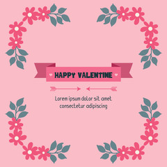 Banner text happy valentine day, with elegant style pink wreath frame. Vector