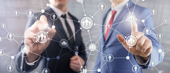 HR Human resources management peoples relation organisation structure virtual screen mixed media double exposure.