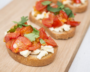 Bruschetta on a wooden board