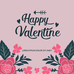 Banner of happy valentine, with beautiful elegant pink wreath frame. Vector