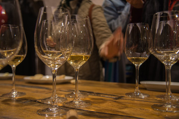 glasses of wine on table in restaurant