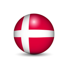 Flag of Denmark in the form of a ball isolated on white background.