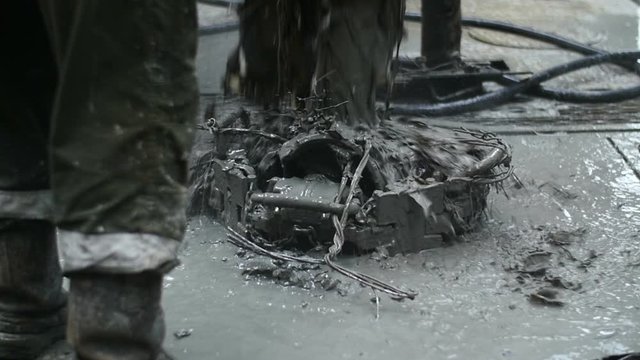 drilling fluid flows from a borehole