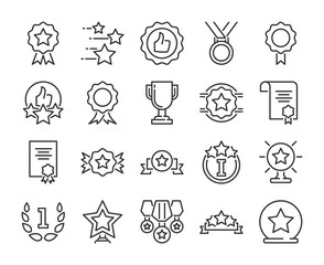 20 Awards icons. Awards and Achievements line icon set. Vector illustration. Editable stroke.