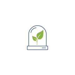 Plant behind the glass. Greenhouse conditions for growth. Vector linear icon on a white background.