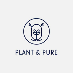 Obraz premium Botanical logo minimalism template on grey background for business company or brand identity