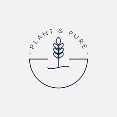 Botanical logo minimalism line template on grey background for business company or brand identity