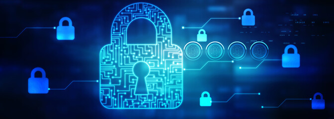 2d illustration Safety concept: Closed Padlock on digital background