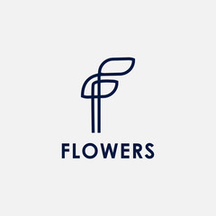 Botanical initial letter F logo minimalism line template on grey background for business company or brand identity