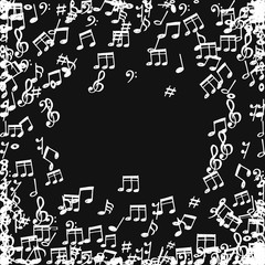 doodle music notes pattern background. Abstract musical on black background.