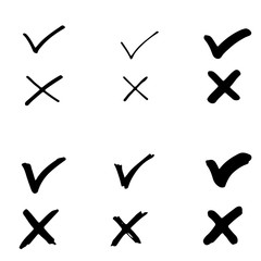set of hand drawn check (V) signs isolated on white background. Vector checklist marks icon set. sketch check marks.