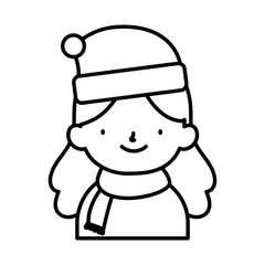 merry christmas little girl with hat of santa thick line