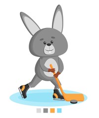 Character hare hockey player with a stick in his hands. Ice hockey. Isolated on white background
