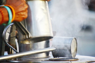 boiling water on a stove