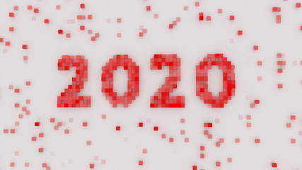 Red text 2020 in pixel art 3D render illustration