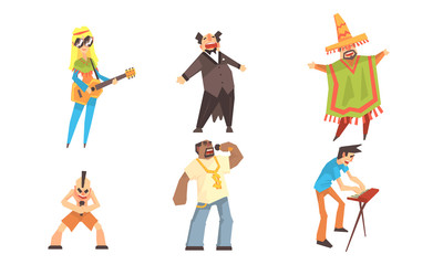 Singers of different musical directions. Set of vector illustrations.