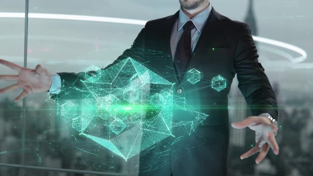 Businessman with Advanced Machine Learning hologram concept