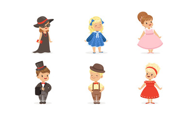 Little Children Wearing Adult Attire Vector Set