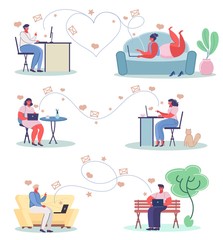 Online dating concept vector flat illustration set