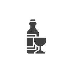 Wine bottle and wine glass vector icon. filled flat sign for mobile concept and web design. Wineglass and bottle glyph icon. Bar beverage symbol, logo illustration. Vector graphics