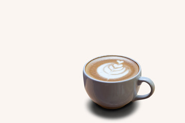 Cup of coffee latte isolated on white background.