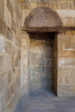Recessed frame - Niche - in old weathered stone bricks wall, Medieval Cairo, Egypt