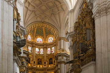 Interior of the Cathedral. In the Royal chapel of Granada Cathedtal there is a tomb of The Catholic Kings Isabella and Ferdinand.