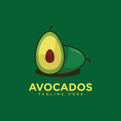 Avocado fruit logo template. Health food logotype. Vector design template logo and icon in linear style, avocado oil. Avocado half with leaf vector design