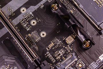 Closeup of new modern computer motherboard