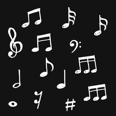 Set of hand drawn music note doodle. Vector doodle design element music note cartoon illustrations isolated.