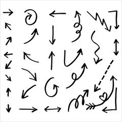Set of Hand drawn vector arrows  doodle on white background.design element vector illustration.