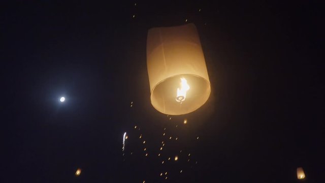 Touristy floating sky lanterns in Yee-Peng festival(Loy Krathong) , Chiang Mai ,Thailand.