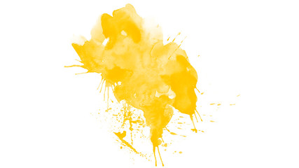 Beautiful yellow watercolor splash isolated on white background. Abstract yellow brush