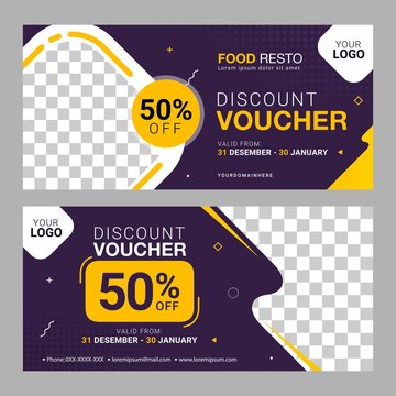 Discount voucher template with simple and clean with place for your business related photos. Vector illustration