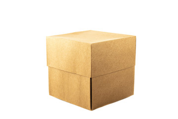 Wood square cardboard box isolated in white background