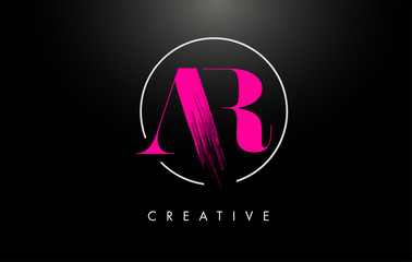 Pink AR Brush Stroke Letter Logo Design. Pink Paint Logo Leters Icon.