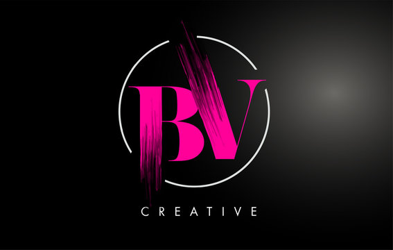 Pink BV Brush Stroke Letter Logo Design. Pink Paint Logo Leters Icon.