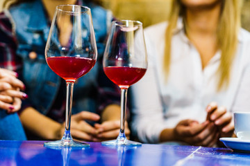 Close up of two glasses with red wine