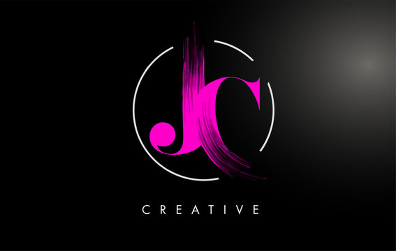 Pink JC Brush Stroke Letter Logo Design. Pink Paint Logo Leters Icon.