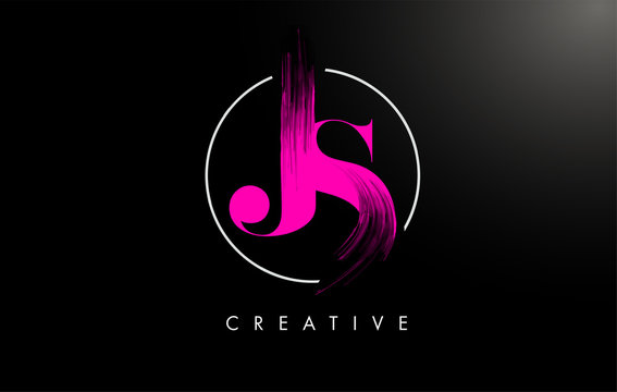 Pink JS Brush Stroke Letter Logo Design. Pink Paint Logo Leters Icon.