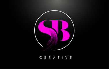 Pink SB Brush Stroke Letter Logo Design. Pink Paint Logo Leters Icon.