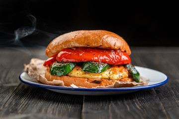 burger on wooden background