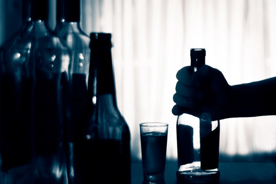 Anonymous alcohol addiction, depression. Alcoholism concept