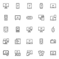 Digital devices line icons set. linear style symbols collection, outline signs pack. vector graphics. Set includes icons as computer monitor screen, smartphone, laptop, graphics tablet, smartwatch