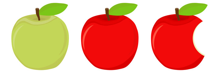 An apple, half an apple, a slice from an apple. Vector illustration, vector.