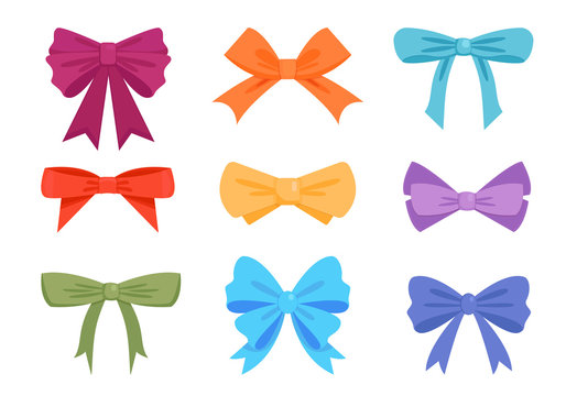 Colorful gift bows and ribbons flat vector illustrations set